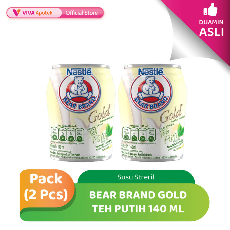 

[PAKET HEMAT] Bear Brand Gold Teh Putih 140 ml Susu Streril (Pack - 2 Pcs)