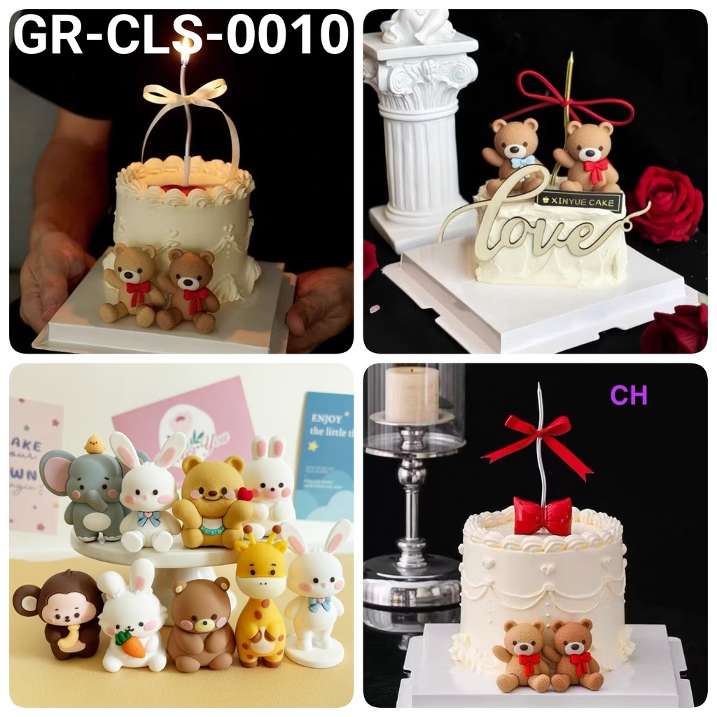 GR-CLS-0010 Cake topper kue clay figurine 3d beruang teddy bear kelinci rabbit bunny peter yamama ba