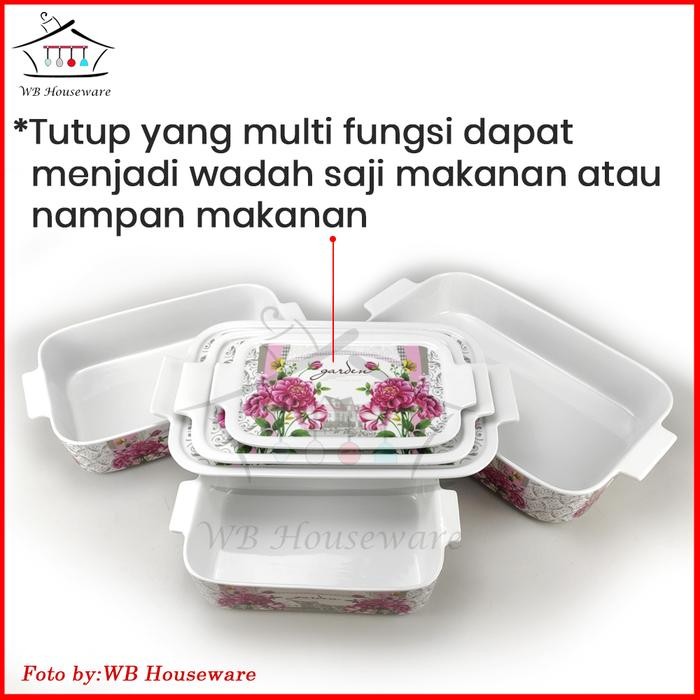 Wadah Saji Segi Ceramic Susun 3 / 6Pcs Casserole Basi Segi Keramik Motif Fiorenza Ak-985 / Prasman