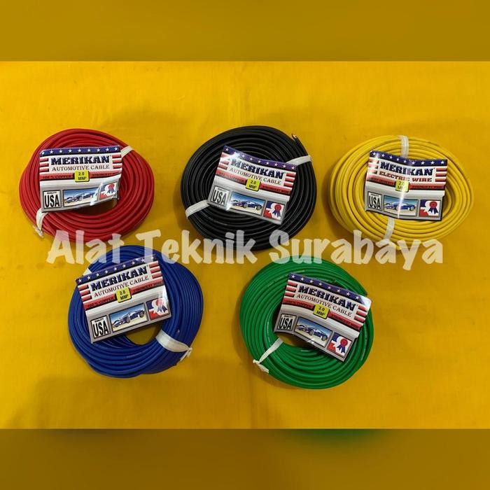 KABEL MERIKAN 0,8 1 1,5 MM BIRU HIJAU HITAM KUNING MERAH LISTRIK ROLL