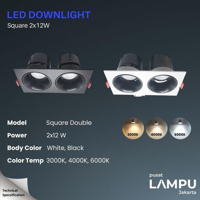 Spotlight Inbow Square White Reflektor Black 2x12watt LED