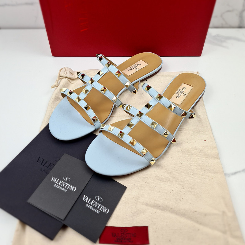 Valentino sandal rocsktud Leather Wanita VVIP Quality Import Branded Biru
