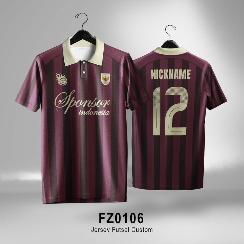 ATASAN BAJU JERSEY BOLA FUTSAL PELATIH & OFFICIAL WARNA COKLAT KERAH KREM CUSTOM LENGAN PENDEK