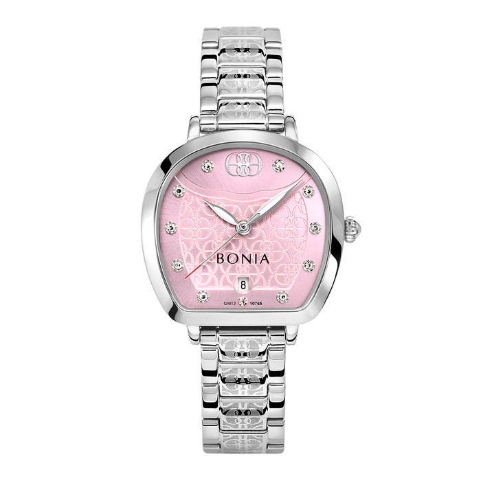 Jam Tangan Wanita Bonia Sonia Pink Dial Silver Stainless Steel Strap Analog B10765-2377 Original