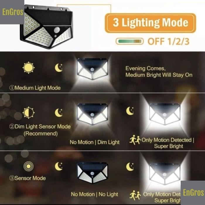 PREMIUM LAMPU SOLAR 100LED BESAR TENAGA SURYA CAHAYA MATAHARI SENSOR GERAKAN