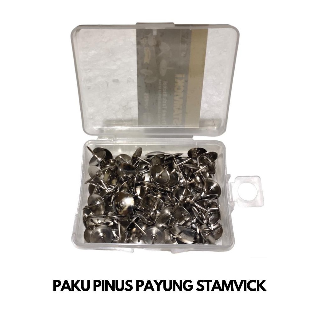 

STAMVICK Paku Pinus / Paku Mading Thumb Tacks Finus / Paku Payung / Paku Pines Pencet 10.5mm GROSIR JKM