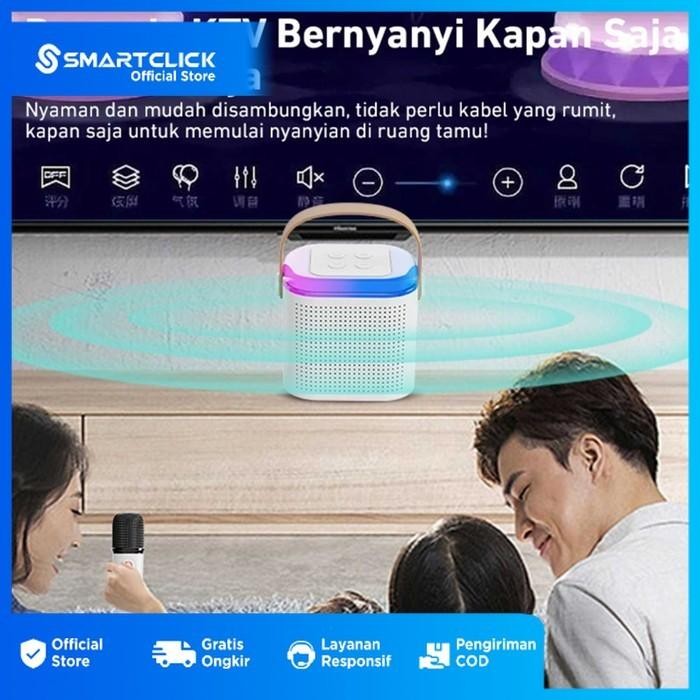 TERBARU SALON MINI KARAOKE 2 MIC WIRELESS LED LIGHT PORTABLE HIGH QUALITY SPEAKER BLUETOOTH LISTRIK