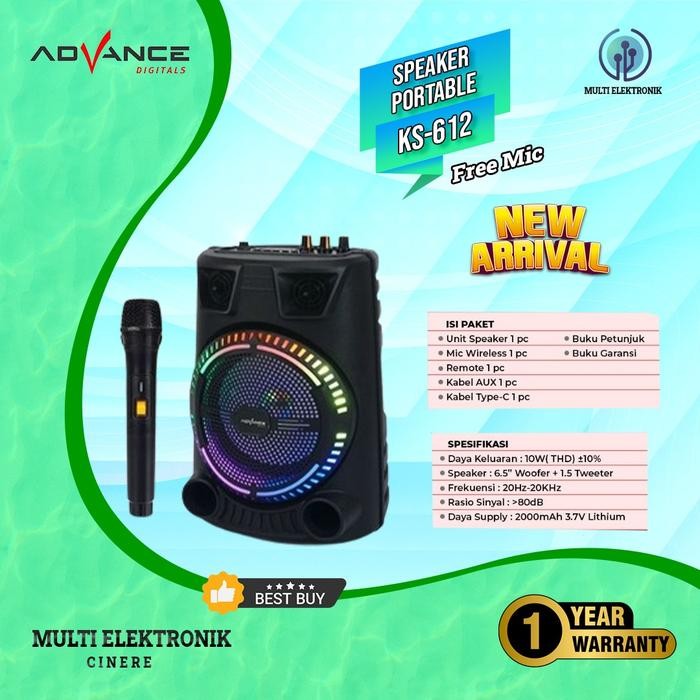 TERBARU SPEAKER PORTABLE + MIC ADVANCE KS-612 - SPEAKER 6,5" KARAOKE BLUETOOTH TERMURAH