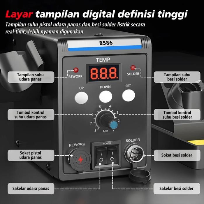 Solder Blower Stasiun Solder Digital Display Hot Air Solder Blower Hot Air Blower Solder Besi