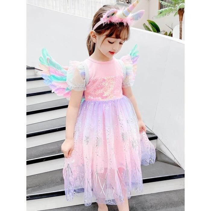 Pilihan- Dress Anak Perempuan Bahan Premium Import Dengan Rok Tutu Pelangi Seperti Peri Rok