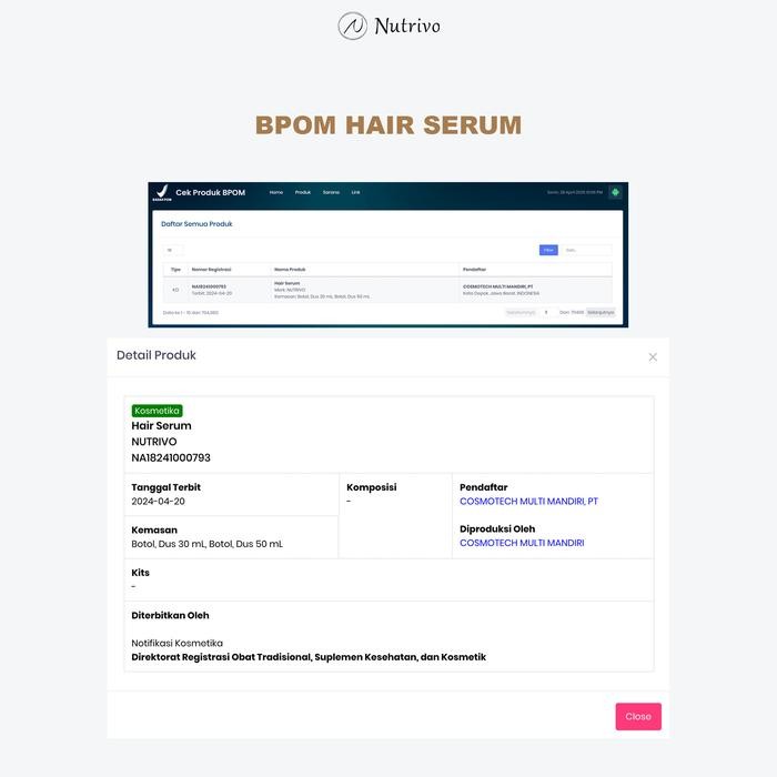 KOMPLIT Nutrivo Applicator Serum Rambut with Nutrivo Hair Serum I Bundling