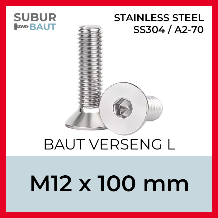 Baut JF L Stainless / Baut Verseng L M12x100 / 12x100 / 12 x 100 Grade SS304 / SUS304 / 304 / A2-70 