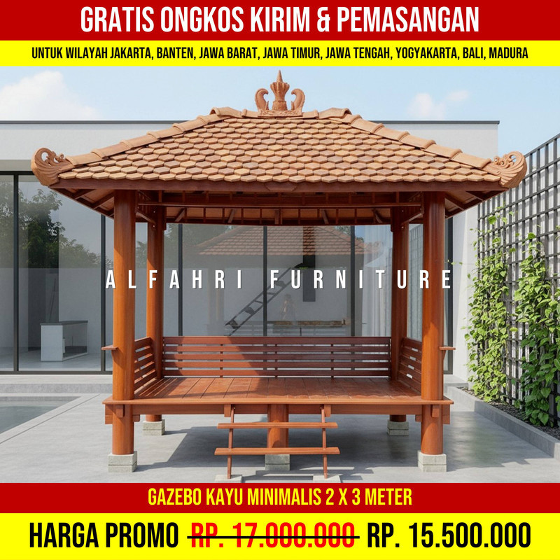 Gazebo Taman Tropis Gaya Bali Halus Premium 2x3 Atap Genteng Sirap