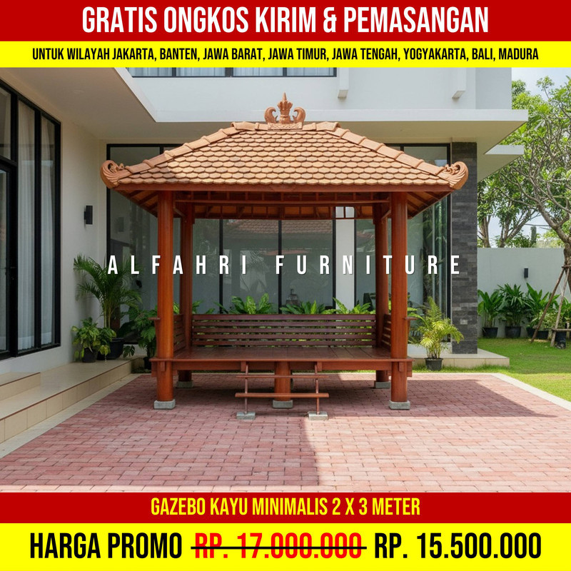Gazebo Outdoor Klasik Modern Finishing Premium 2x3 Atap Genteng Sirap