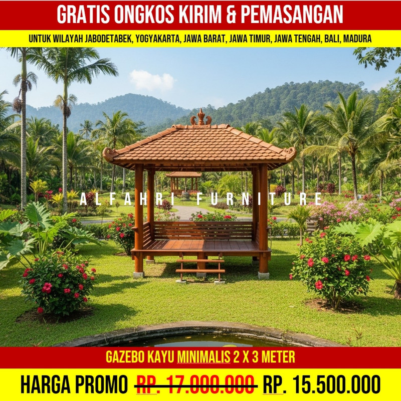 Gazebo Outdoor Gaya Bali Finishing Natural 2x3 Atap Genteng Sirap