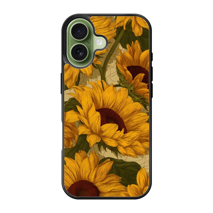 Case Casing Hybrid Custom iPhone 17 16 15 14 13 12 11 Pro Max Plus Mini Air SE Golden Sunflowers FX0