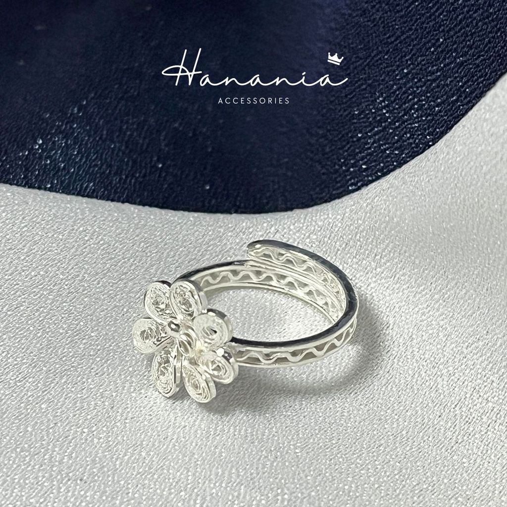 Hanania - Jewelry Cincin Silver / Perak, H068 Cincin Motif Bunga, Filigree, Cincin bisa dipakai pria
