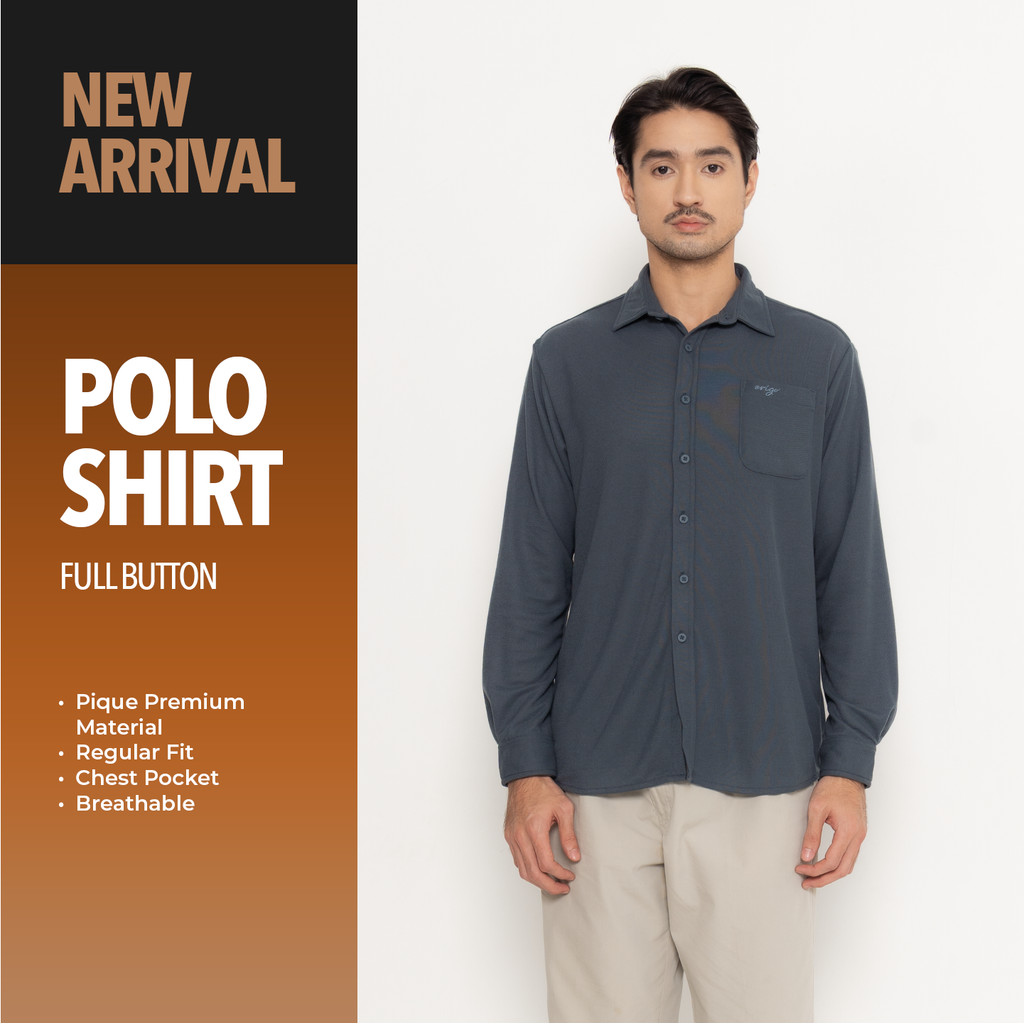 Erigo Polo Shirt Full Button Long Sleeve Barra Stargazer Blue - Kemeja Kerah Lengan Panjang Polos Un