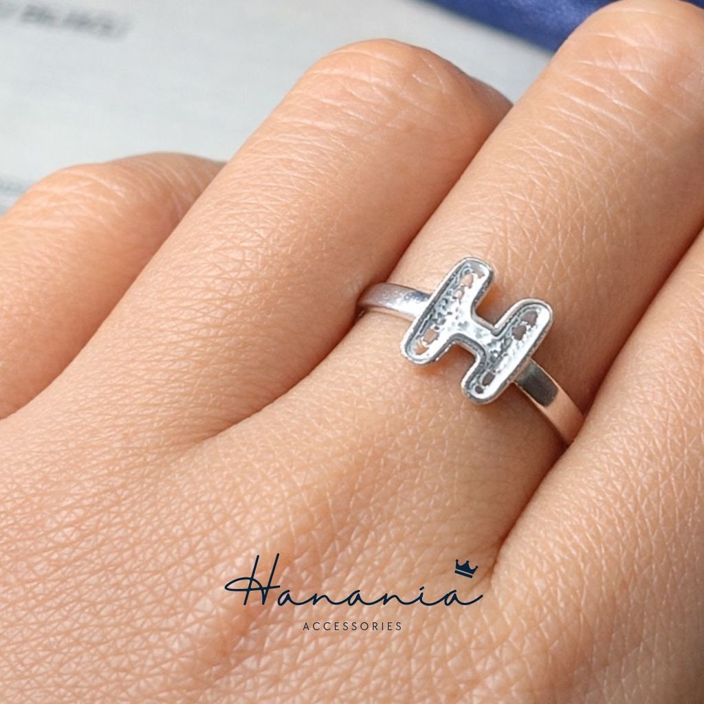 Hanania - Jewelry Cincin Silver / Perak, H106 Cincin Bentuk Huruf H, Filigree, Cincin bisa dipakai p