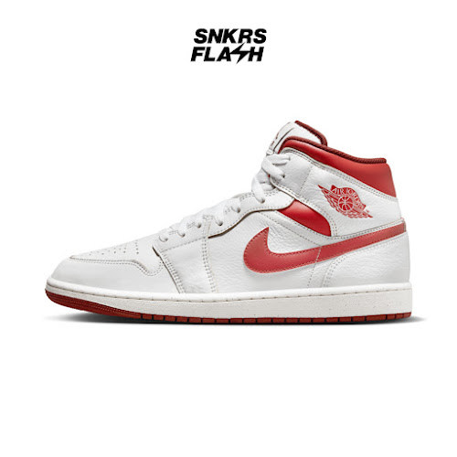 NIKE Air Jordan 1 Mid Se White Lobster Dune Red Sail Sepatu Sneakers Pria - Fj3458160