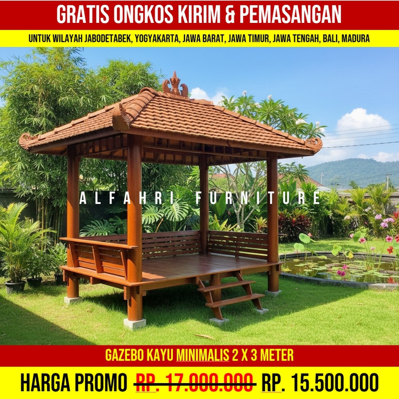 Gazebo Outdoor Klasik Desain Timeless Cocok untuk Rumah 2x3 Atap Genteng Sirap