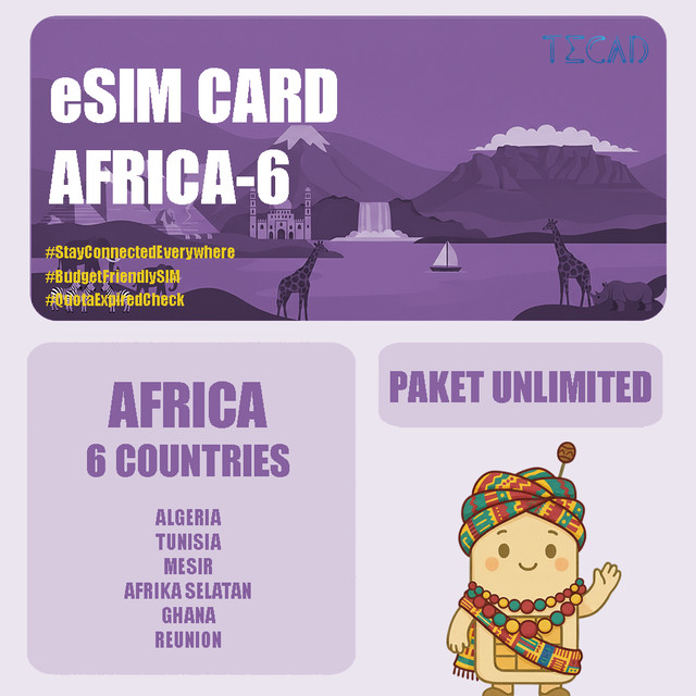 Tec eSIM Africa-6 Areas Internet Paket Unlimited UNLIMITED/Day - 3 Hari