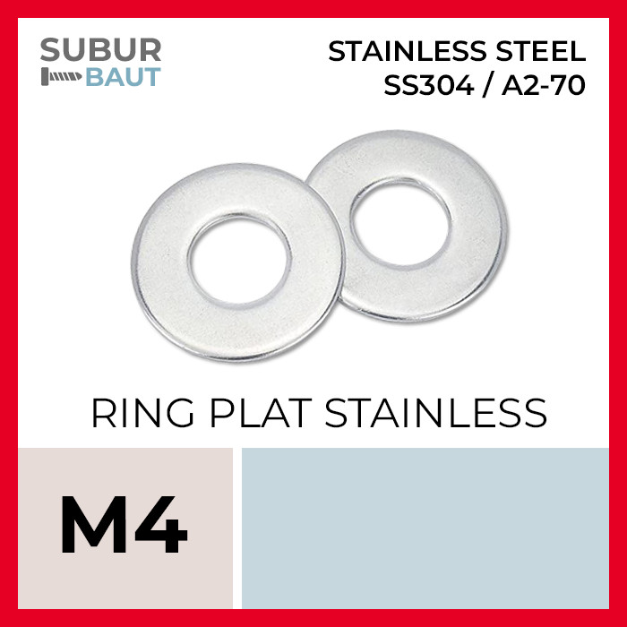 Ring Plat Stainless M4 / Washer Flat M4 / Washer Plate Grade SS304 / 304 [Stainless Steel Flat Washe