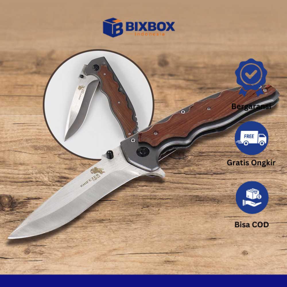 KNIFEZER Blade Pisau Lipat Berburu Knife Wooden Handle - CBF64