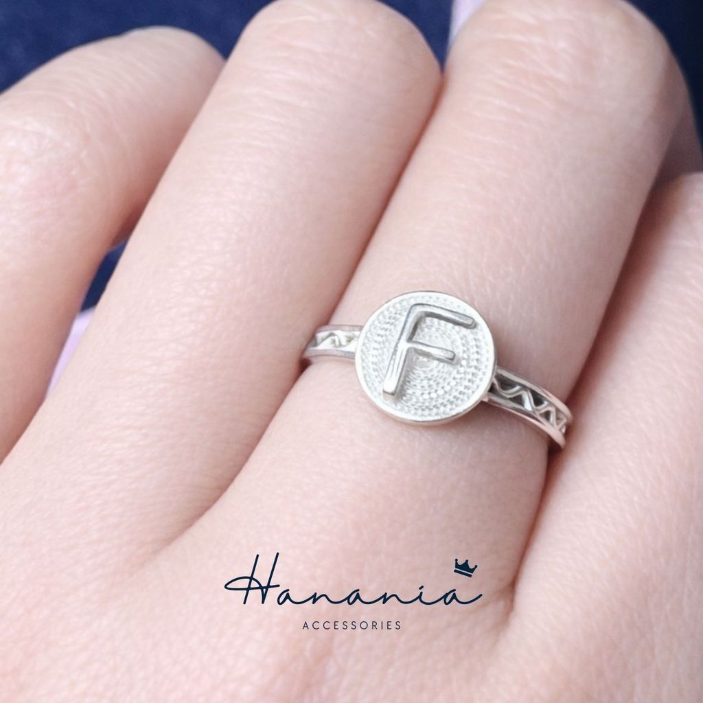 Hanania - Jewelry Cincin Silver / Perak, H081 Cincin Motif Huruf F, Filigree, Cincin bisa dipakai pr