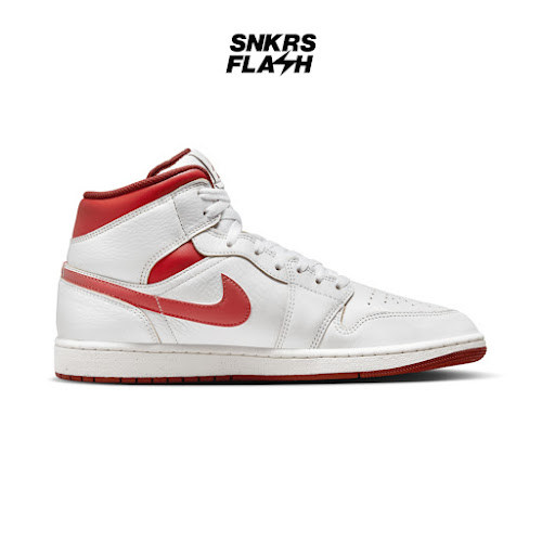 NIKE Air Jordan 1 Mid Se White Lobster Dune Red Sail Sepatu Sneakers Pria - Fj3458160