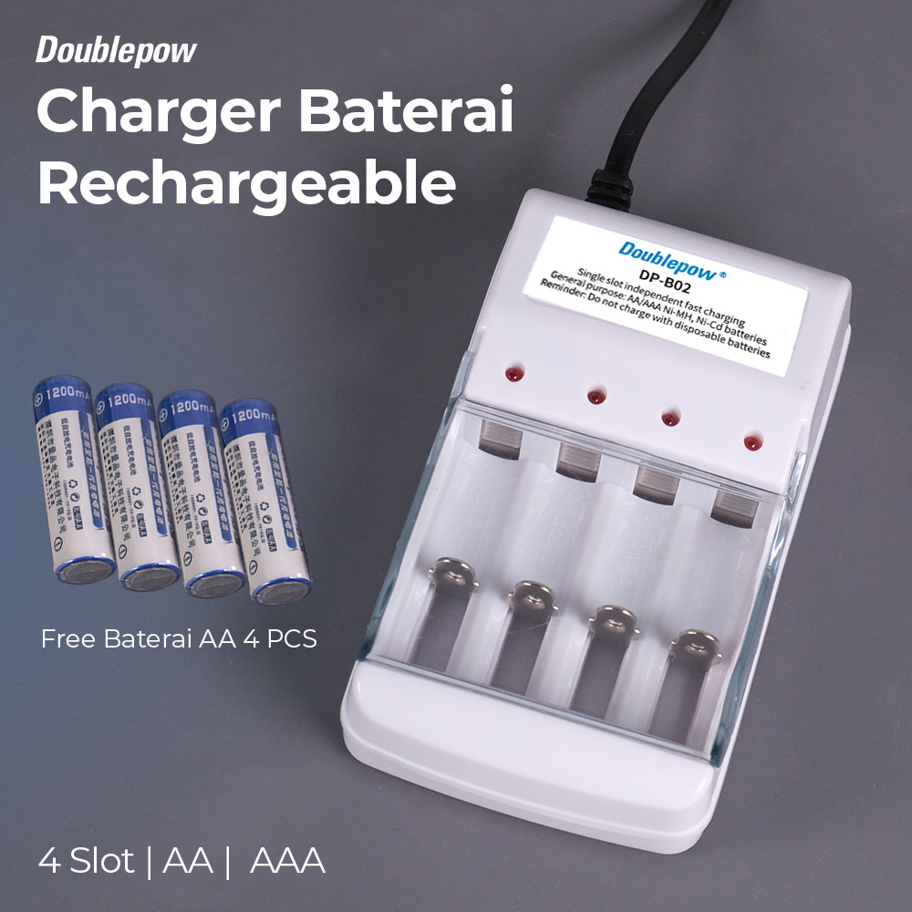 PROMO Doublepow Charger Baterai Rechargeable 4 Slot AA AAA with AA 4 PCS - DP-B02 Kualitas Terbaik