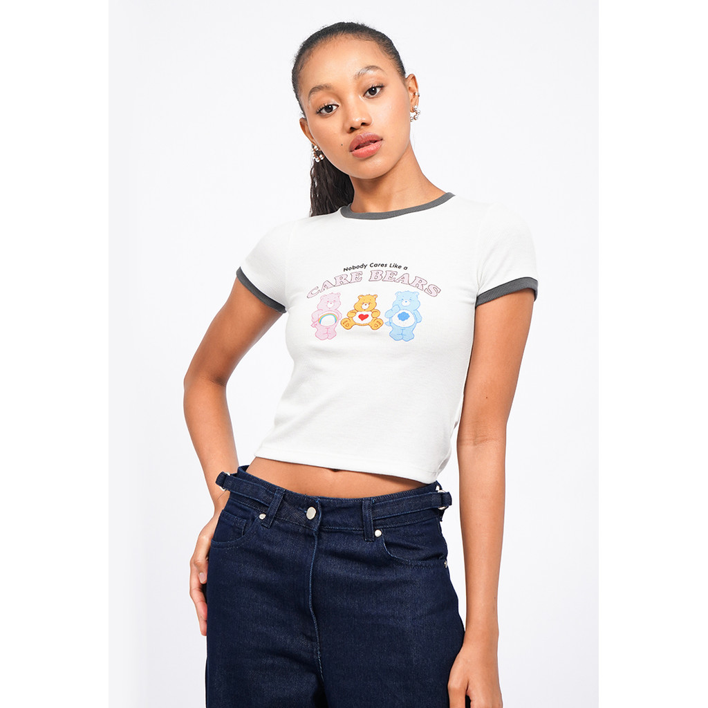 COLORBOX Care Bears Contrast Hem Crop T-Shirt Off White