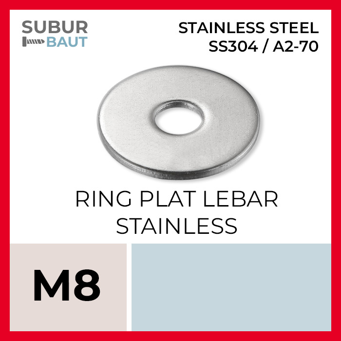 Ring Plat Lebar Stainless M8 / Wide Washer Flat M8 / Wide Washer Plate M8 Grade SS304 / 304 [Stainle