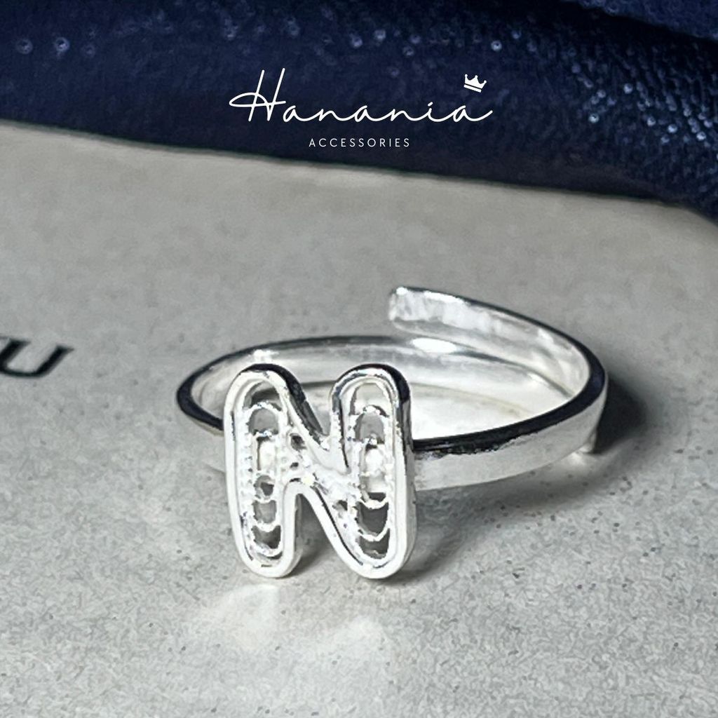 Hanania - Jewelry Cincin Silver / Perak, H113 Cincin Bentuk Huruf N, Filigree, Cincin bisa dipakai p