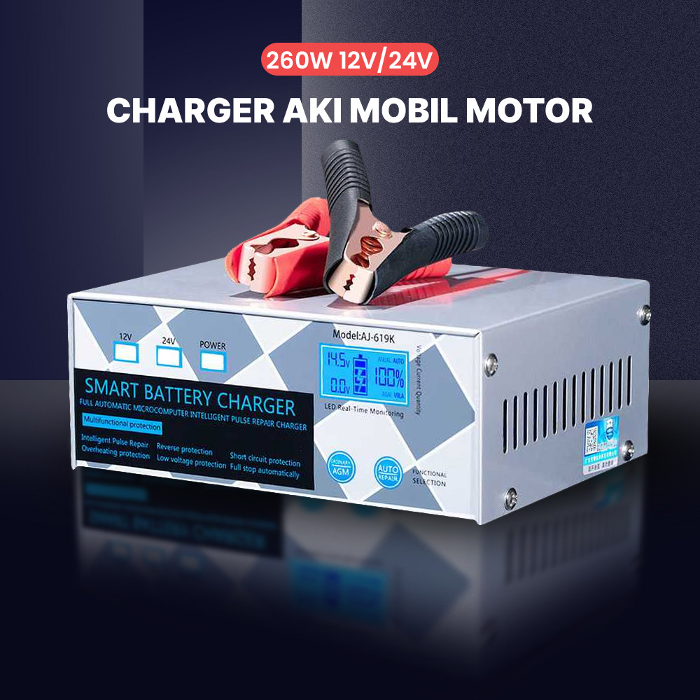 ANJING Charger Aki Mobil Motor Intelligent Battery Charger 12V/24V 20A - AJ-619K