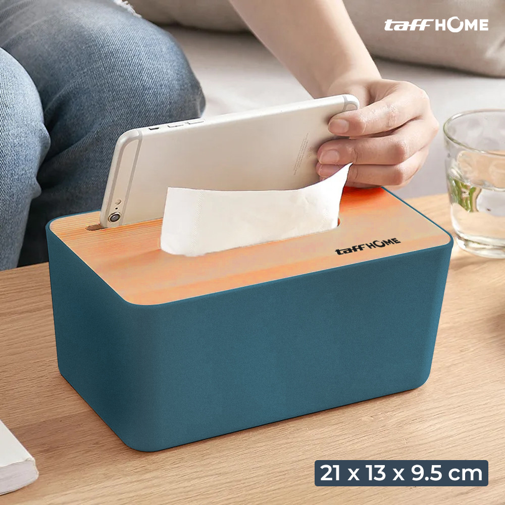 TaffHOME Kotak Tisu Kayu Tissue Box dengan Holder Smartphone - ZJ008