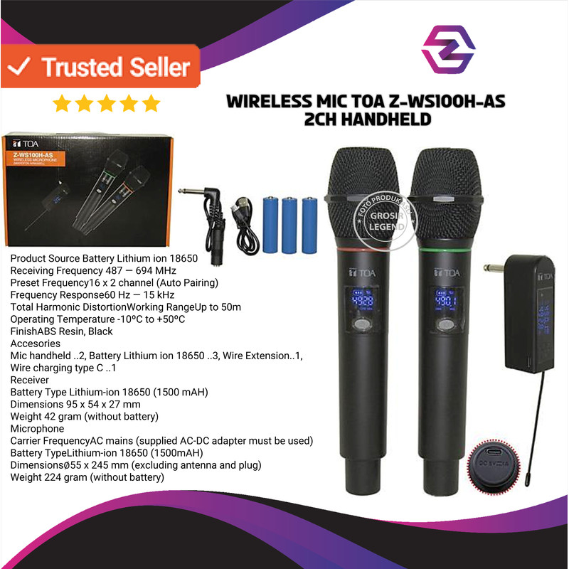 Mic Wireless TOA ZWS100HAS Wireless Microphone 2ch handheld ZWS100HAS