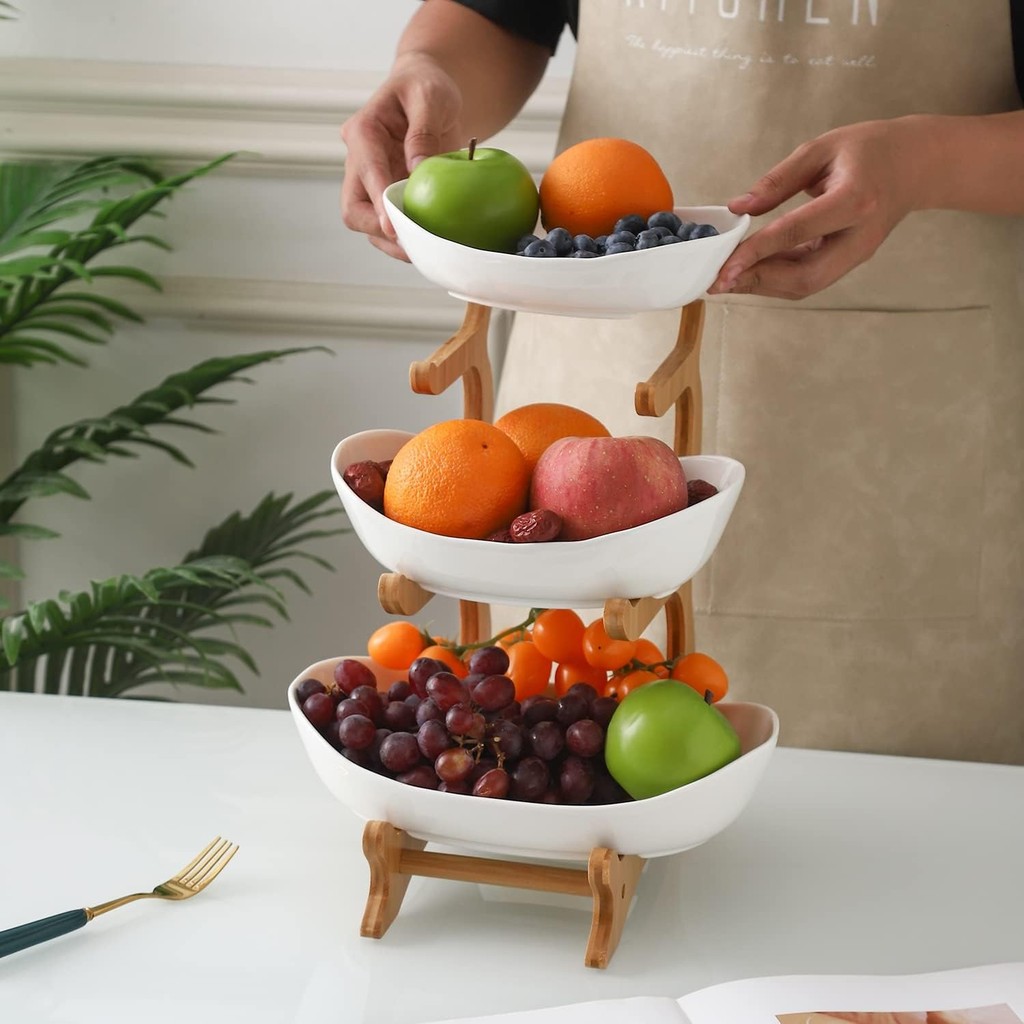 WOODYORK Rak Susun Tier Fruit Bowl Display Stand Snack Plate - 3WR