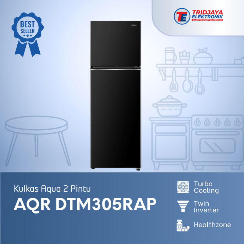 Kulkas AQUA 2 Pintu AQR-DTM305RAP Inverter 245L Turbo Cooling Freezer Jumbo Garansi Resmi Terlaris