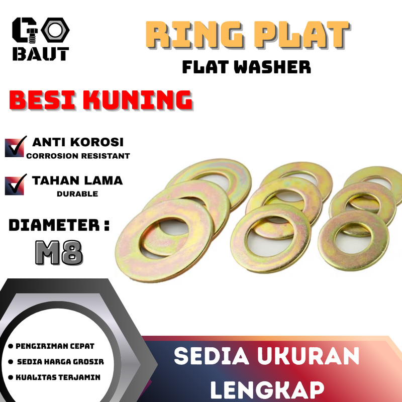 Ring Plat / Flat Washer Besi (Kuning) M8
