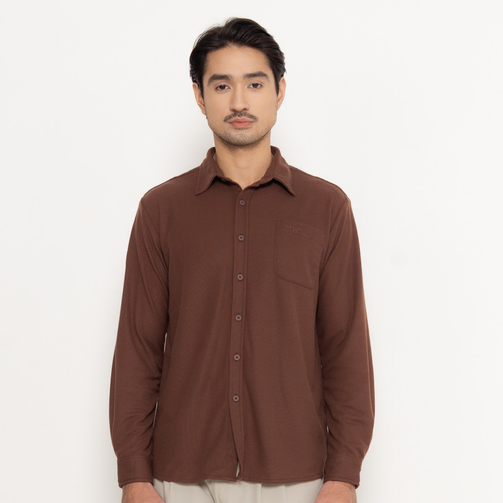 Erigo Polo Shirt Full Button Long Sleeve Berthold Brown - Kemeja Kerah Lengan Panjang Polos Unisex