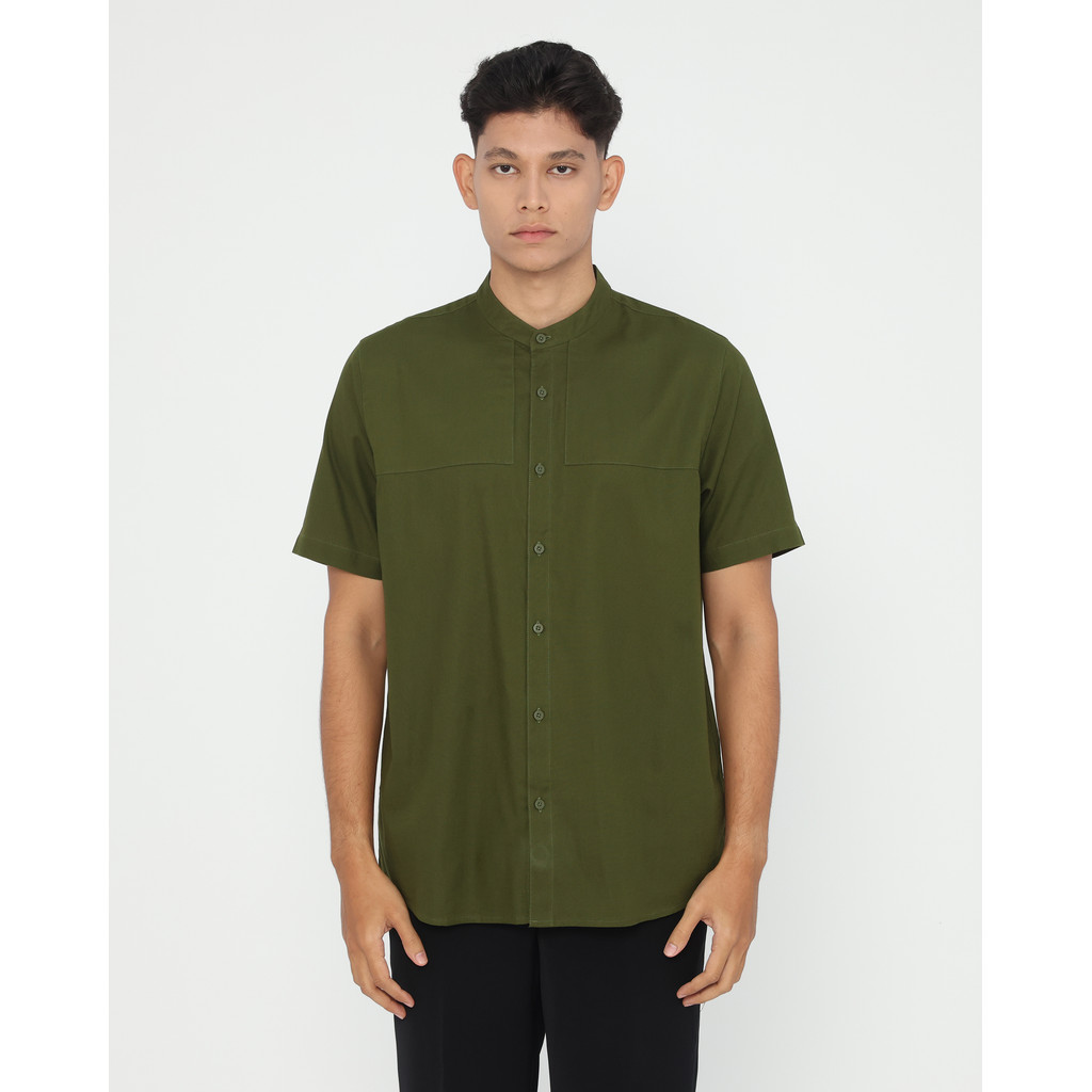 Erigo Koko Shanghai Premium Short Sleeve Rayyan Olive - Baju Koko Lengan Pendek Premium Katun Linen 