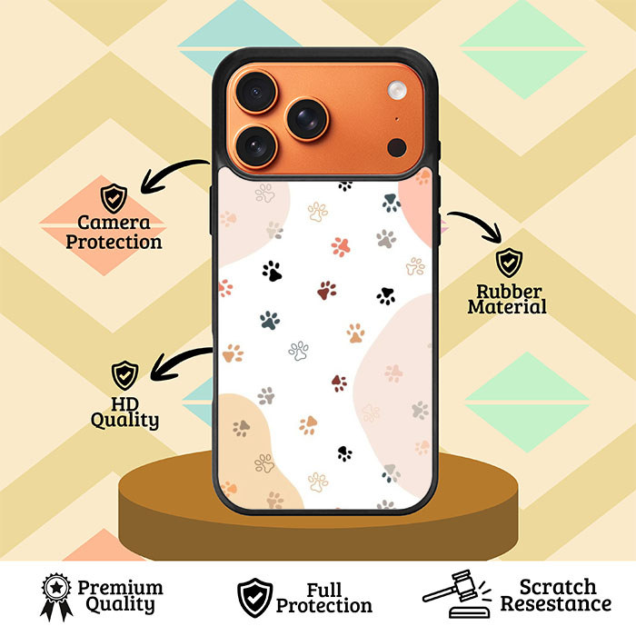 Custom Case iPhone 17 16 16e 15 14 13 12 11 Pro Max Air Plus Mini Happy Paws Pattern ZR0123 Case Cov