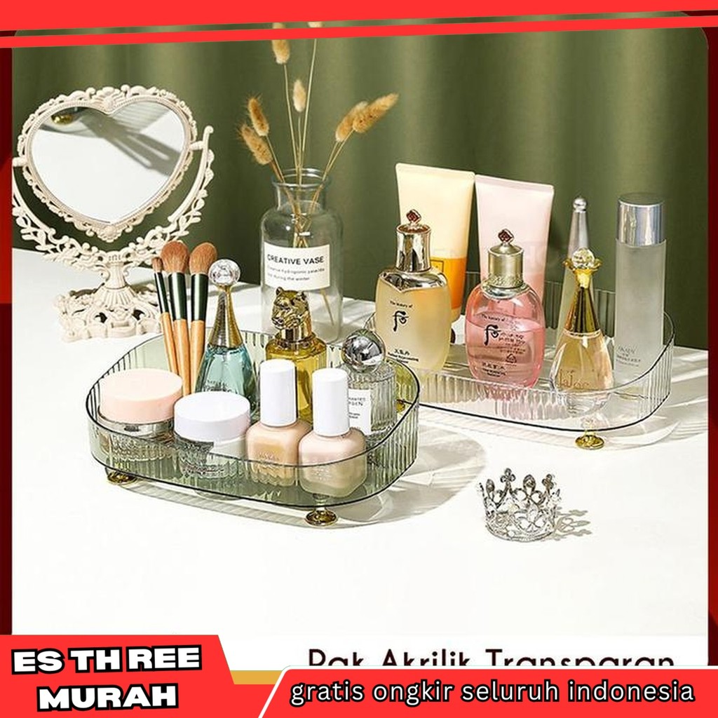 RAK OVAL AKRILIK TRANSPARAN WADAH TEMPAT SKINCARE STORAGE ORGANISER STATIONERY MULTIFUNGSI PROMO RAM