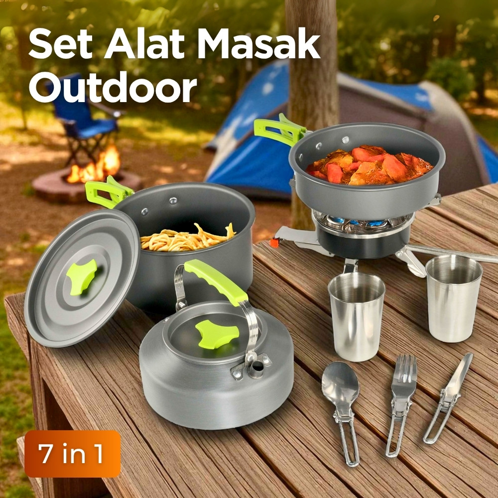 Paket Alat Masak Outdoor Anti Lengket Lengkap Piknik Hiking Camping Nesting Cooking Set Aluminium