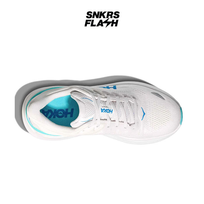 HOKA ONE ONE Bondi 9 White Blue Sepatu Lari Pria - 1162011WKB - Size 45.3
