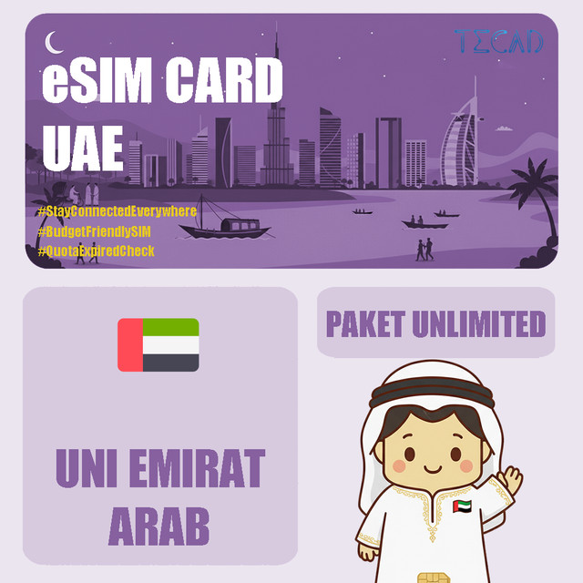 Tec eSIM UAE Uni Emirat Arab Internet Paket Unlimited UNLIMITED/Day - 3 Hari