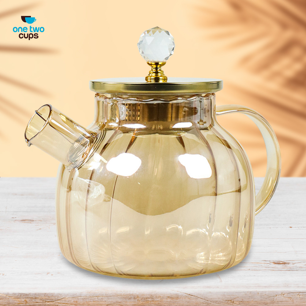 Teko Teh Kaca Borosilikat Tahan Api Kompor Listrik Teapot Pitcher Air Dingin Panas 1000 ML