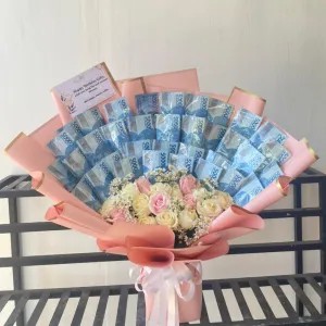 buket uang 50rb 30 lembar ,fresh flower