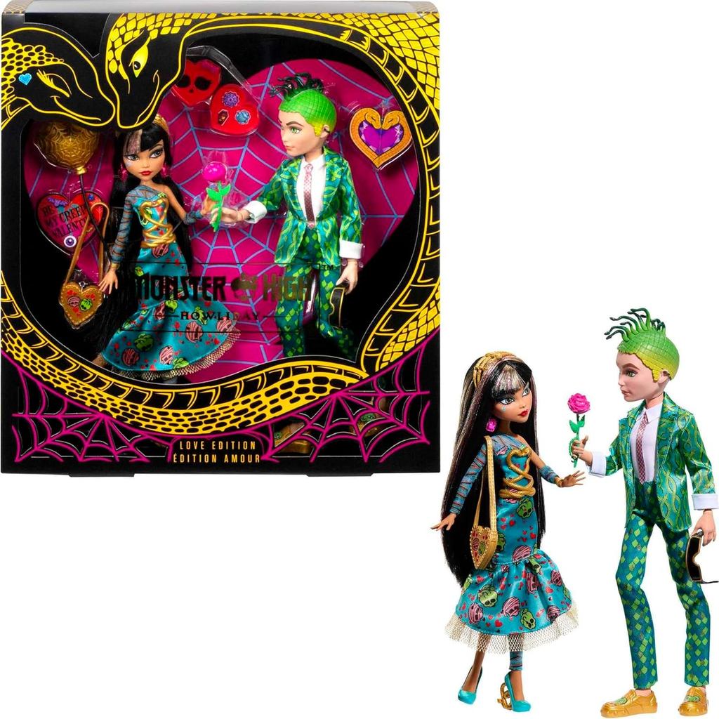 MONSTER HIGH Doll Howliday Love Edition Dolls, Cleo De Nile & Deuce Gorgon Collector 2-Pack with Val